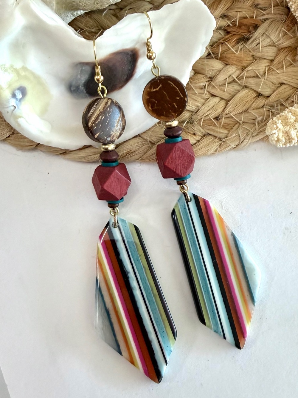 Colorful Striped Beaded Boho Earrings
